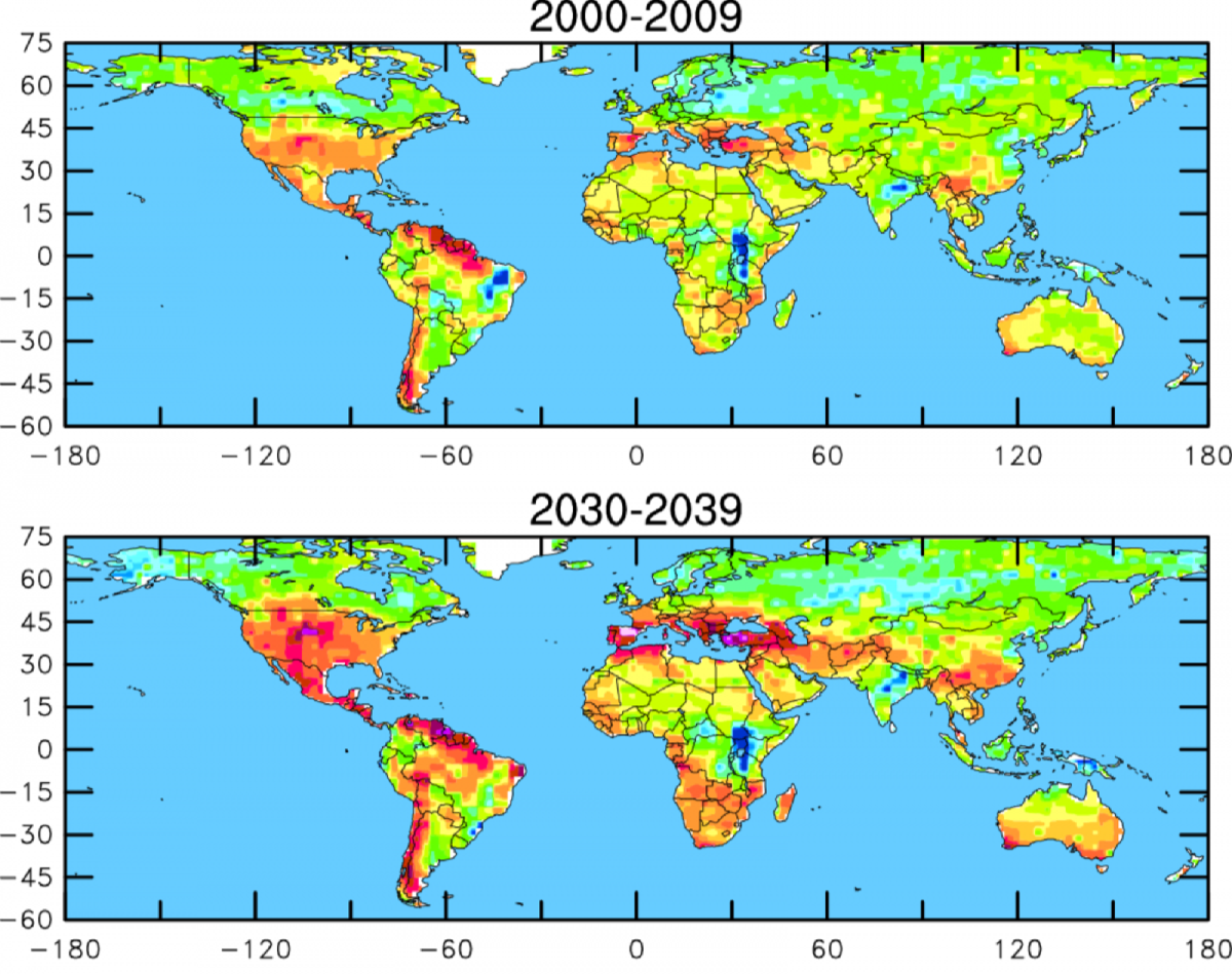 気候変動：数十年以内に干ばつのリスクがある地域
