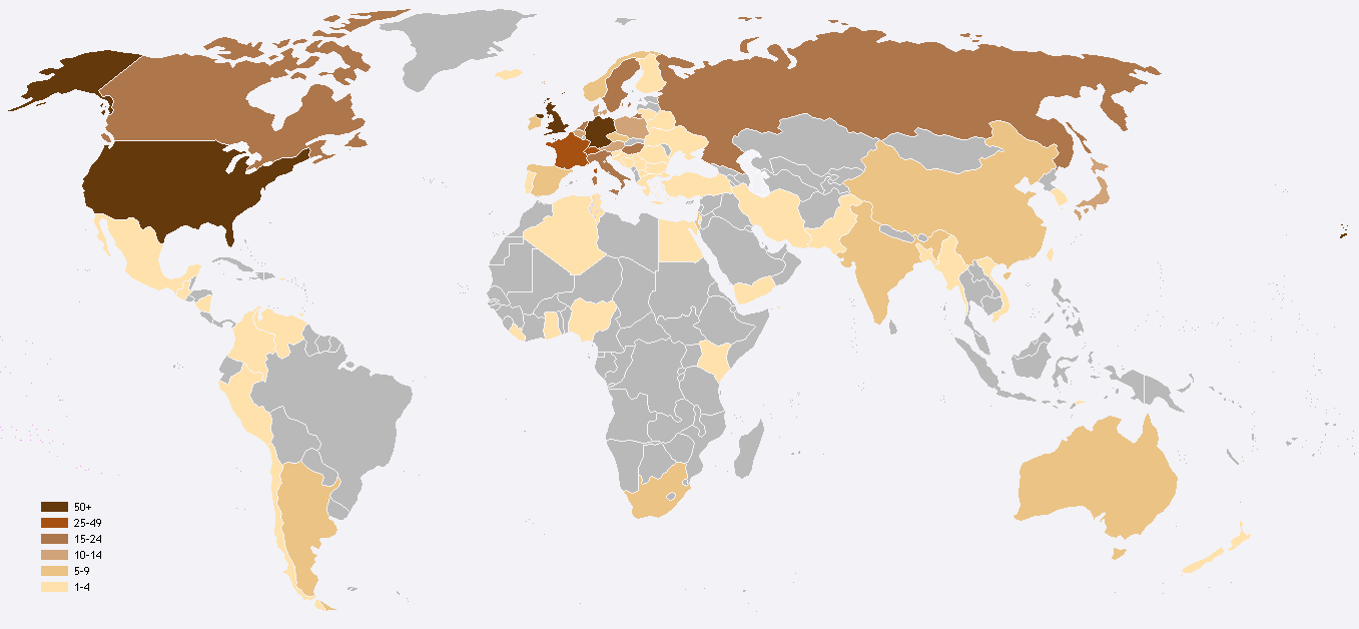 ノーベル賞受賞者数の国別ランキング